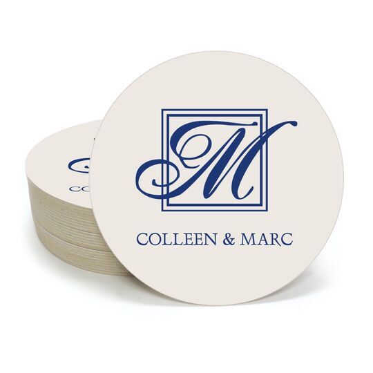 Framed Initial Plus Text Round Coasters